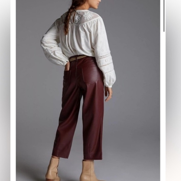 Anthropologie Pilcro The Breaker Cropped Faux Leather Pants in Wine Size 32 - Picture 2 of 14